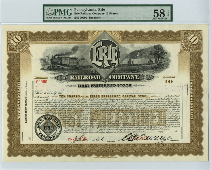 Erie Railroad Co. - Specimen Railway Stock Certificate